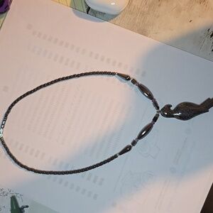 Chic Black Hematite Necklace with Bird Pendant